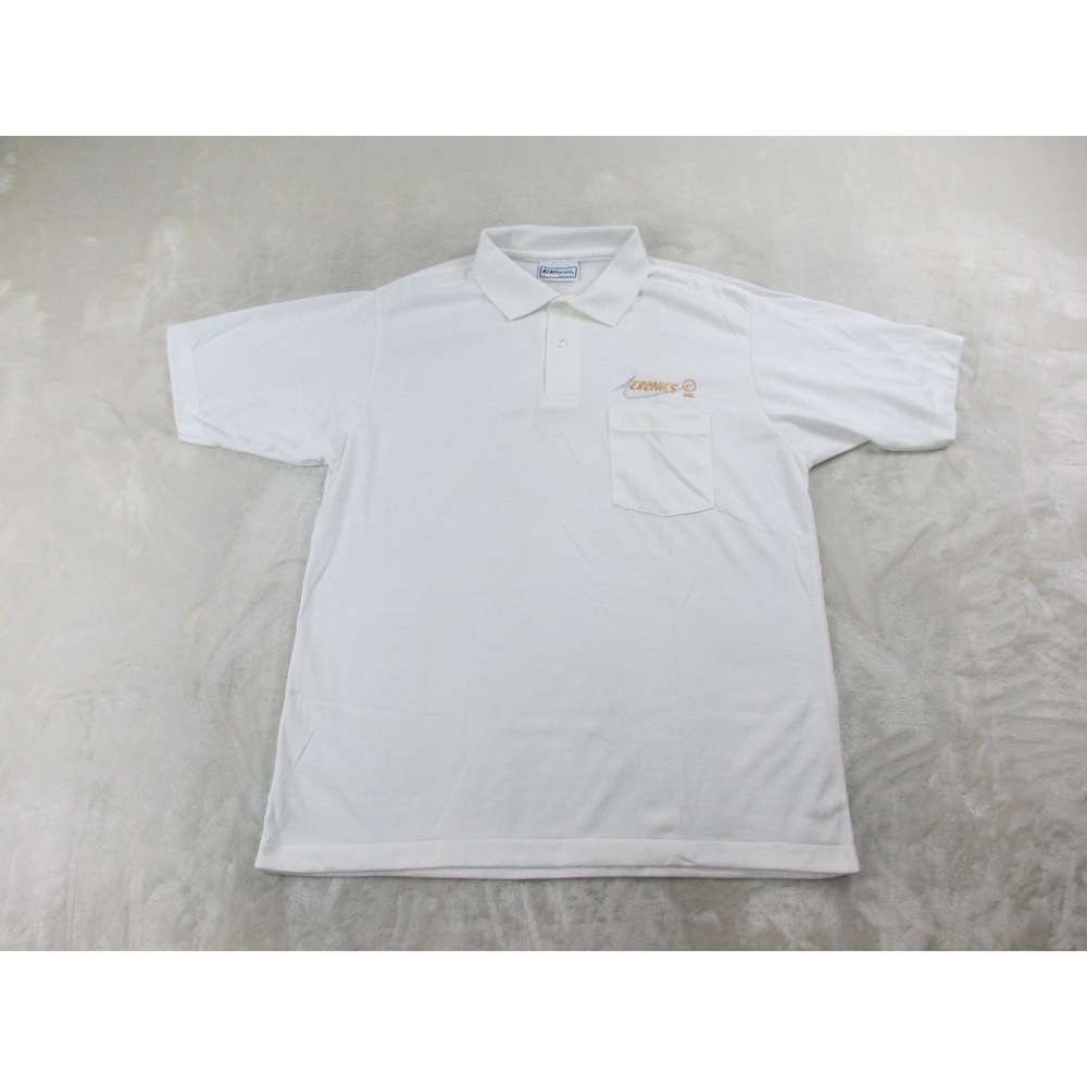 VINTAGE Hanes Polo Shirt Mens Extra Large White Aeronics Inc USA Casual*